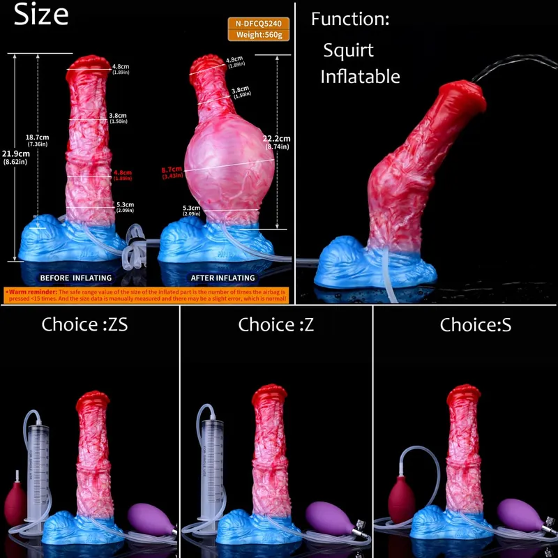 Silicone gonfiabile eiaculazione nodo dildo circonferenza regolabile schizzi fantasia cavallo pene giocattoli adulti del sesso dilatatore anale