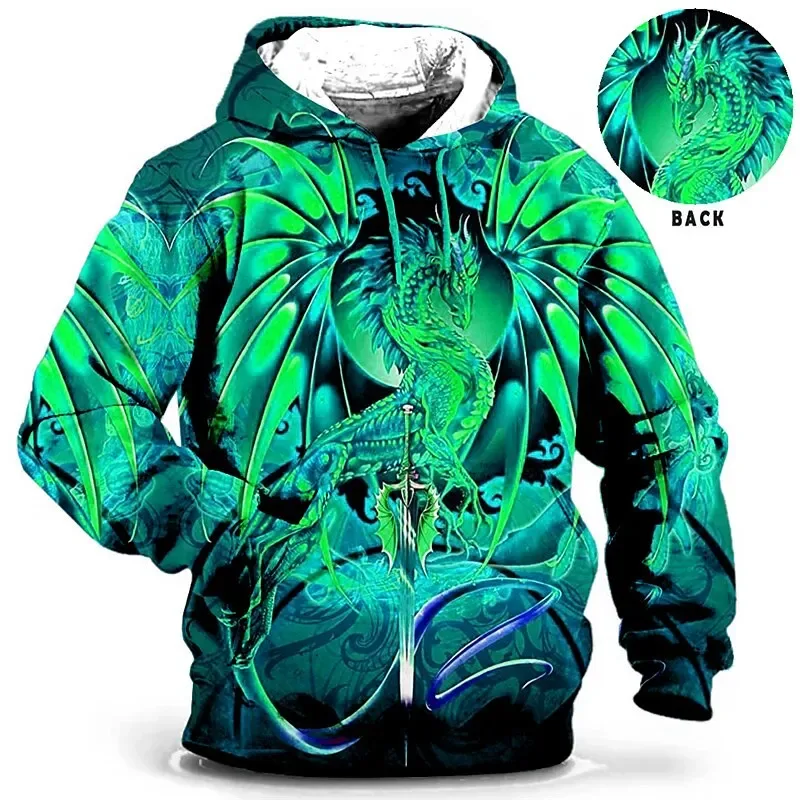 Sweat à capuche pour hommes, vêtements imprimés en 3D, sweat-shirt d'extérieur, Dragon, mode quotidienne, automne, manches longues