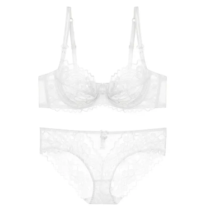 Everyday Lace Lingerie Ultra-thin Breathable Upper Support Anti-sag No Sponge Transparent Bra Set ladies Basic Underwear S-XL — image 9