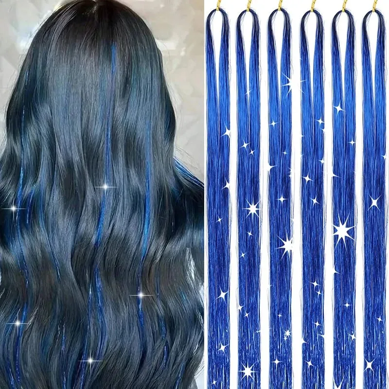6Pcs Hair Tinsel Kit 24inch 1200 Strands Glitter Tinsel Hair Extensions Shiny Colorful Tinsel Hair Party Highlights for Women — image 11