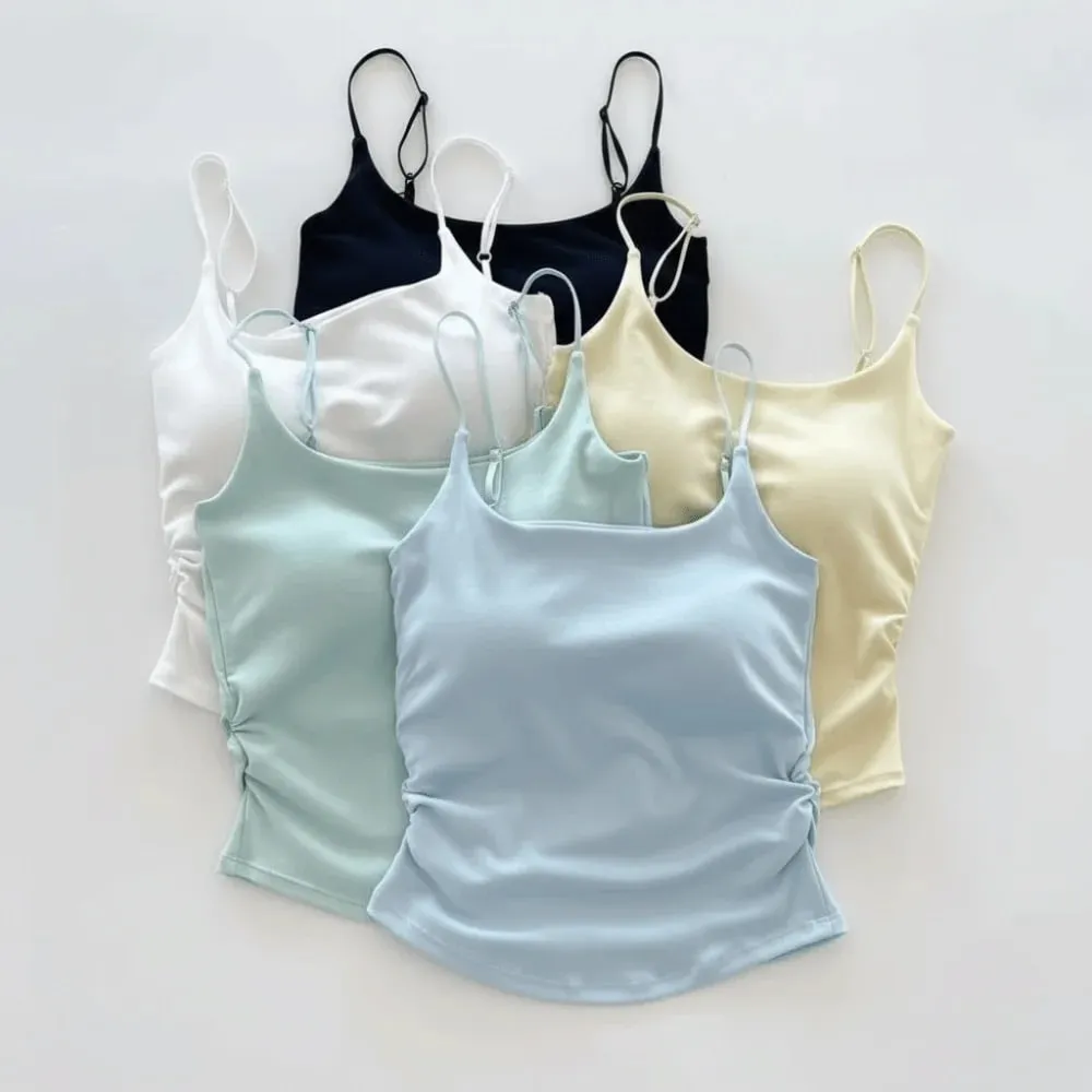 Sweet Sleeveless Suspender Vest Slim With Padded Cups Fitted Tops Underwear Short Vest Sports Activities