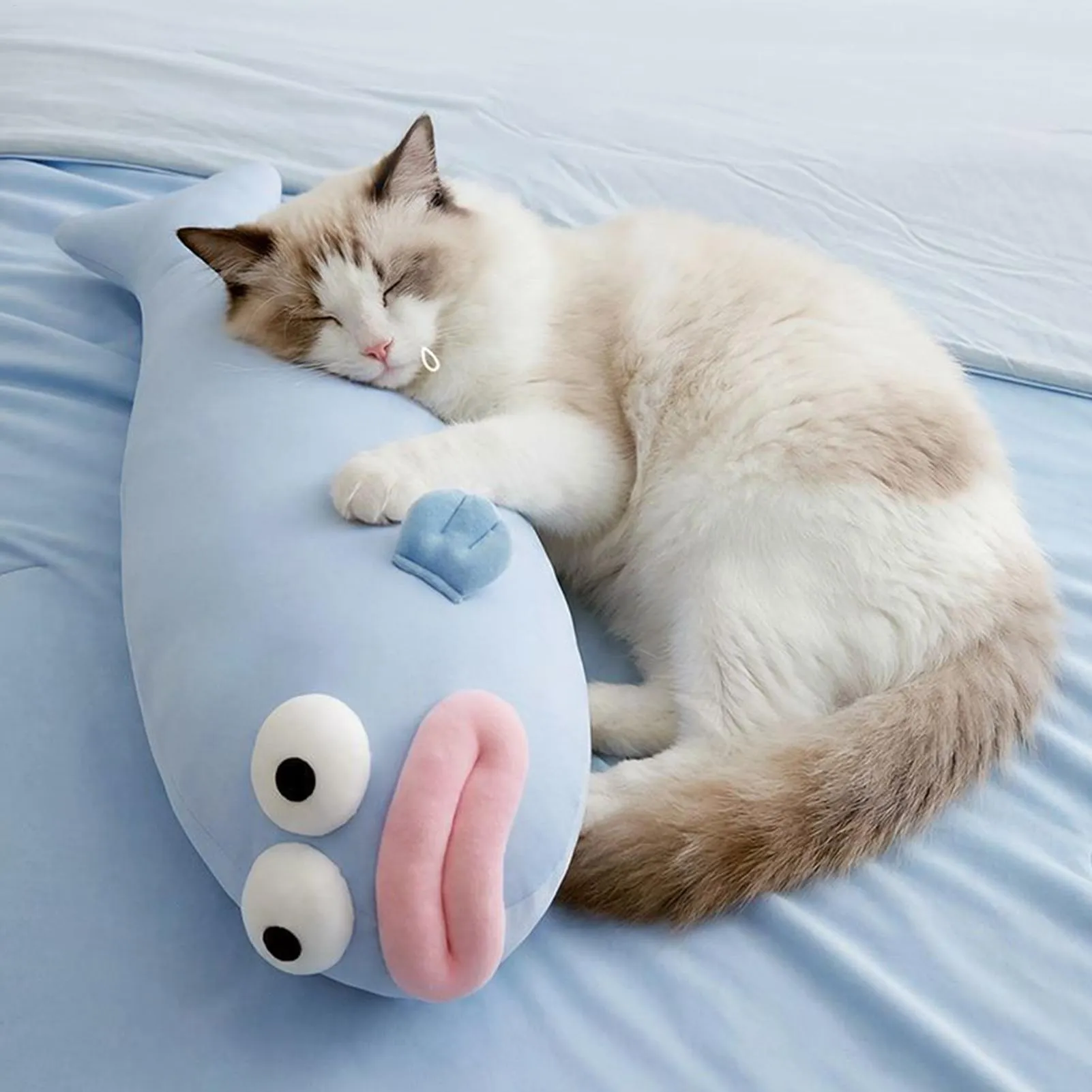 Cooling Fish Shape Pillow Ice Silk Breathable Summer Cool Down Cushion for Living Room Bedroom Office Nap Pet Use