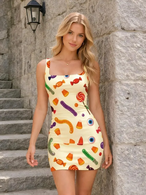 Women Sleeveless Bodycon Mini Dress Square Neck Slim Fit Resort Holiday Travel Casual Elegant Outfit for Shopping Street Beach F — image 9
