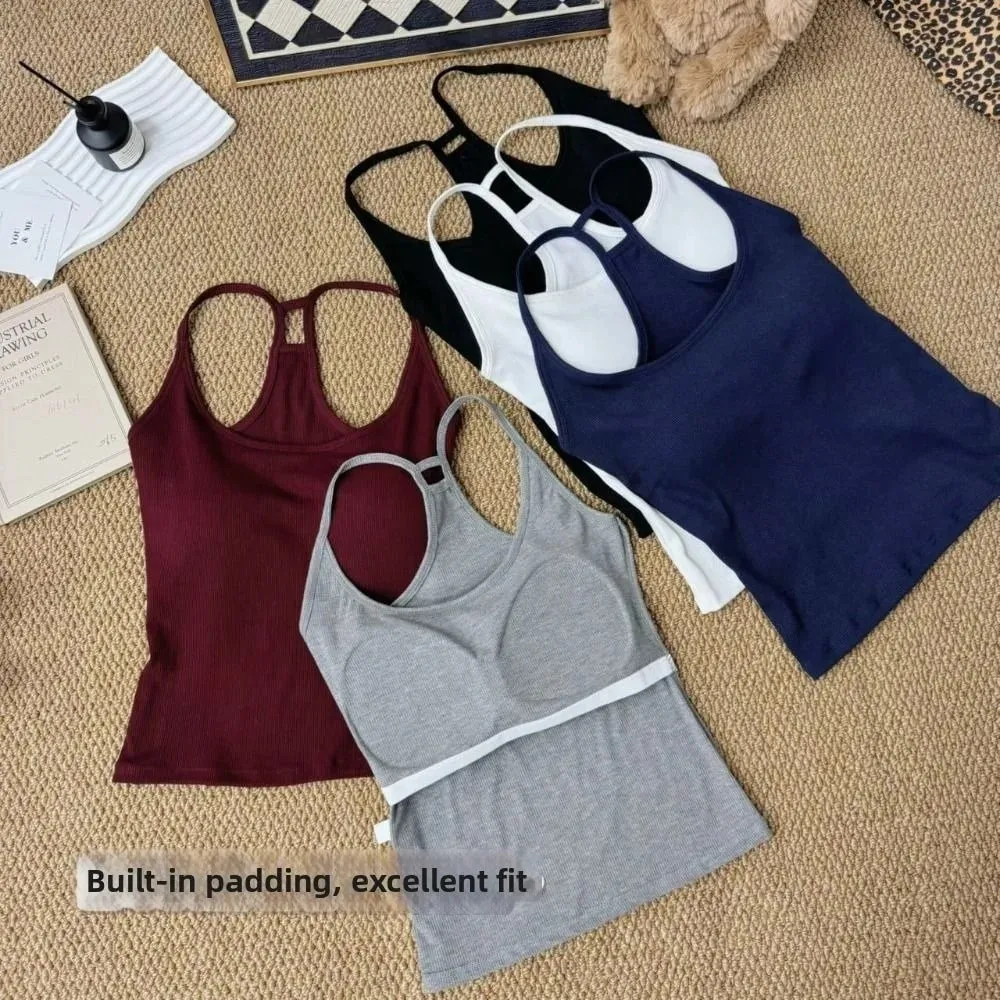 Casual U Neck Summer Tank Tops Sleeveless With Pad Fitted Tops Camisoles Slim Vest Corset for Women — image 4