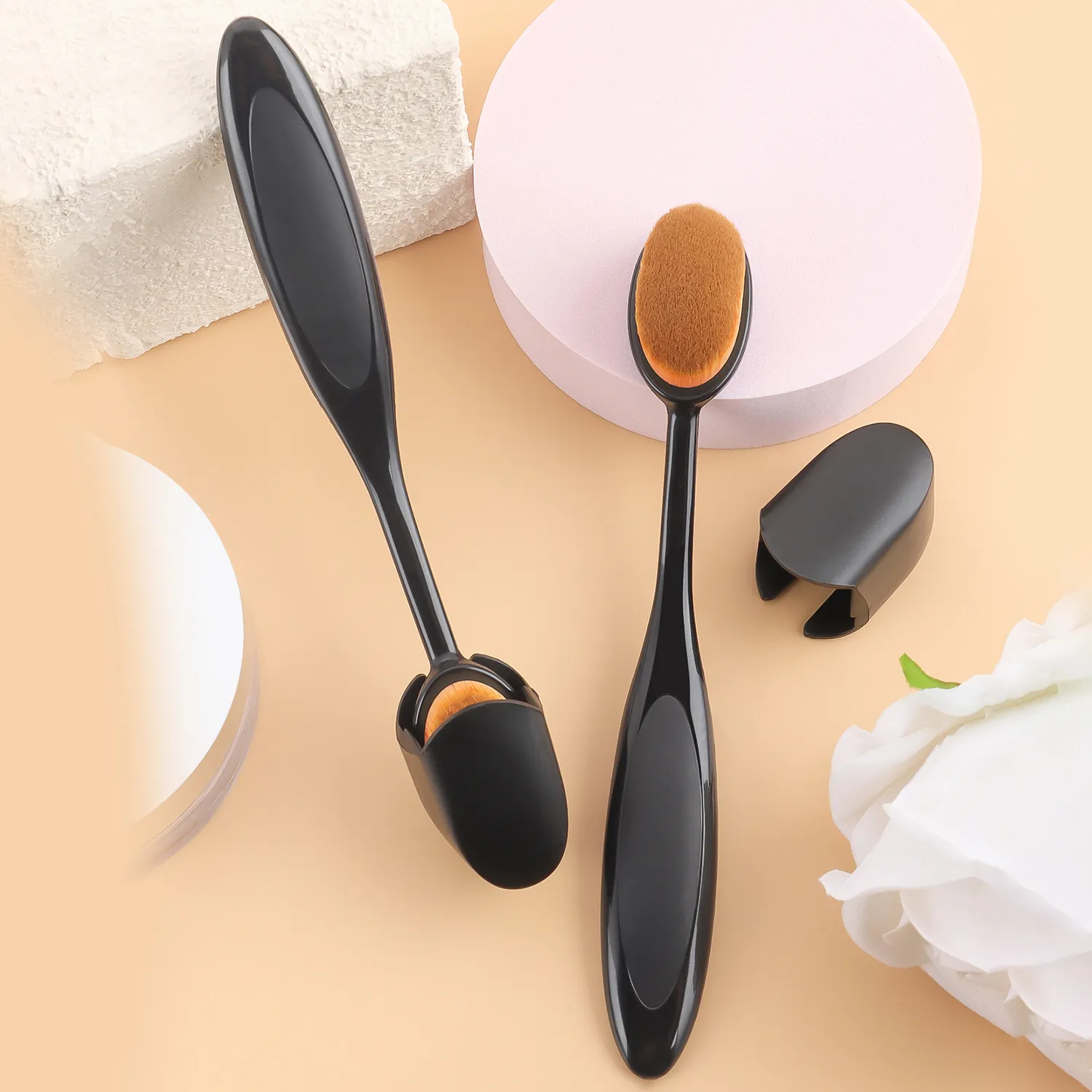 2PCS Toothbrush Shape Foundation Brushes With Caps Multifunctional Soft Brush For Liquid Cream Powder Makeup