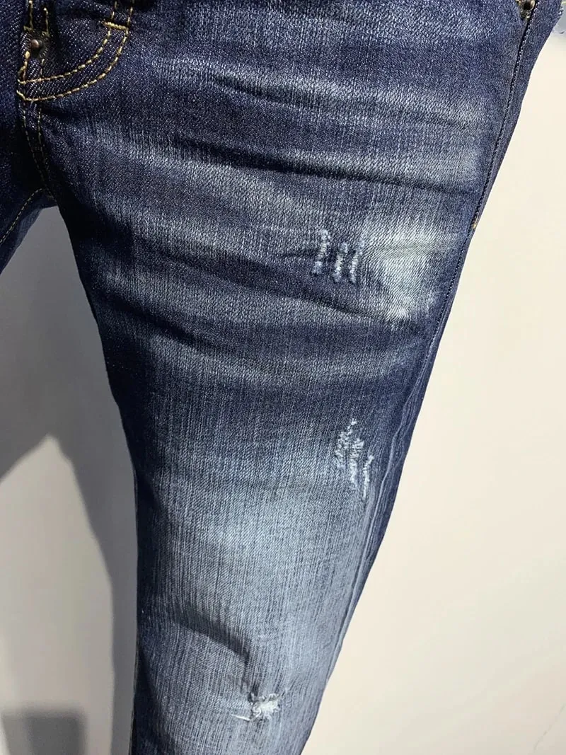 new D2 Men Jeans Badge Printed Coolguy Boy Long Pants Straight Pockets Hole SLIM BLUE embedded jeans pant 9811 — image 5