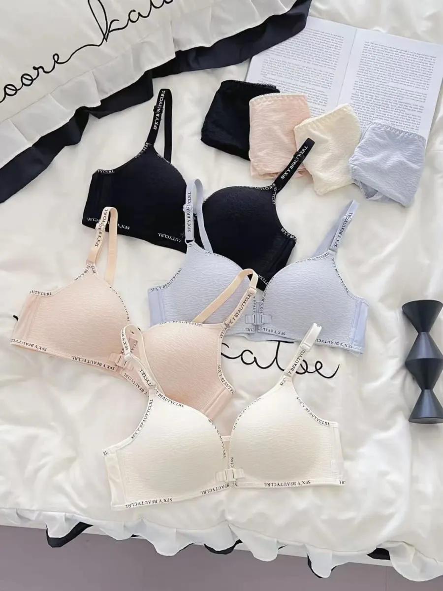 Sexy Push-Up-Dessous-Set mit Frontverschluss für kleine Brüste, bequemer dünner BH ohne Stahlring-Buchstaben-Schultergurte — image 5