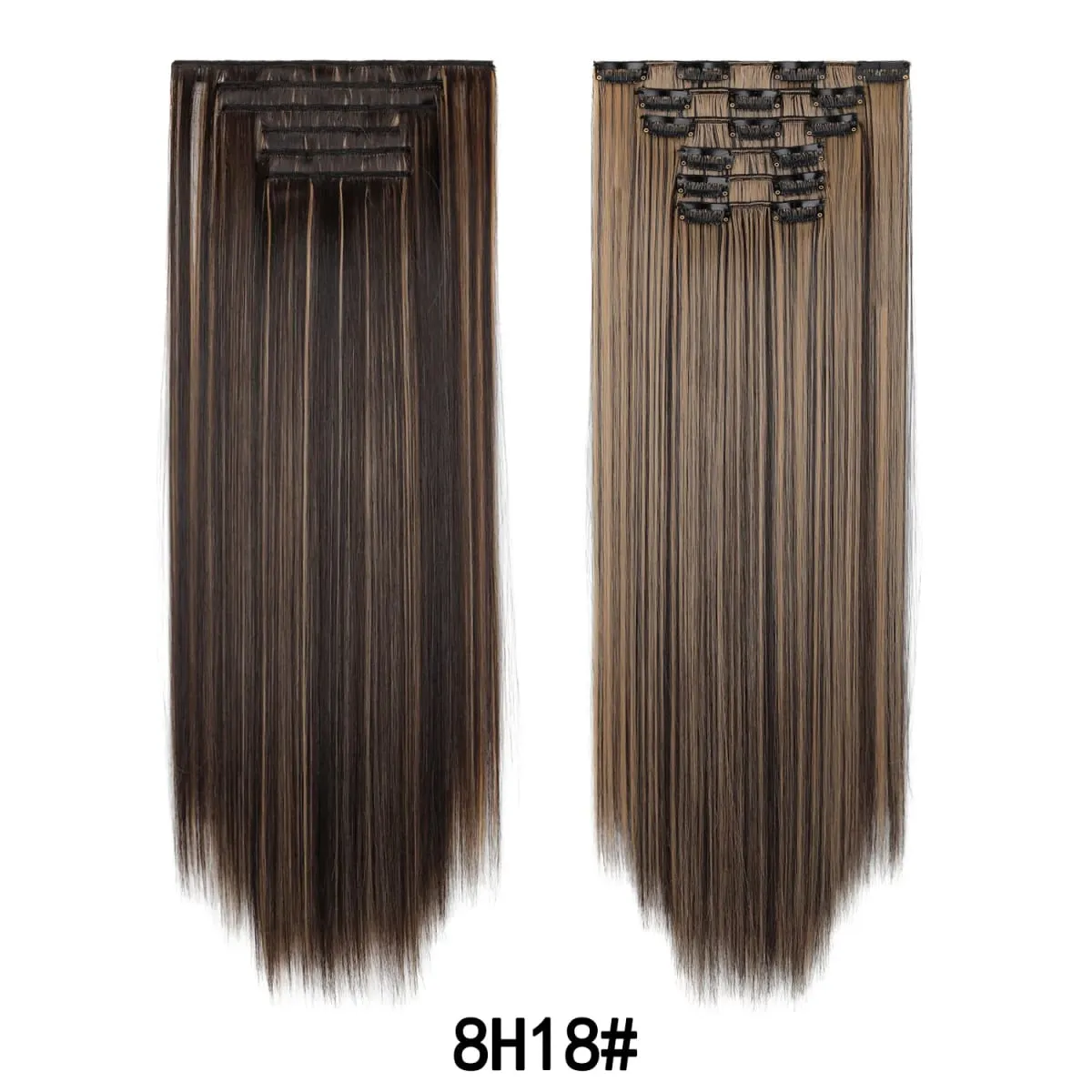 24 Inch 6PCS Clip In Hair Extensions Straight Synthetic Hair Extensions Dark Brown Long Natural Looking Hair Piece for Women