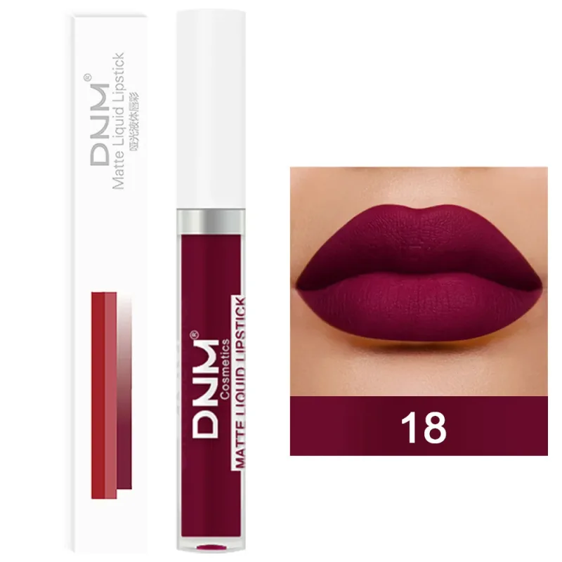 DNM 19 Färg Matt sammet flytande läppstift Vattenfast Håller Ej lätt att bleka Lipgloss Makeup Lila Röd Nude Lip Tint Kosmetika