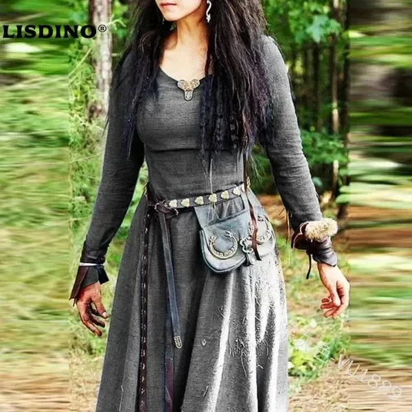 LisdinoMedieval Dress Women Long Sleeve Maxi Robe Vintage Fairy Elven Dress Renaissance Celtic Viking Gothic Cosplay Costumes — image 4