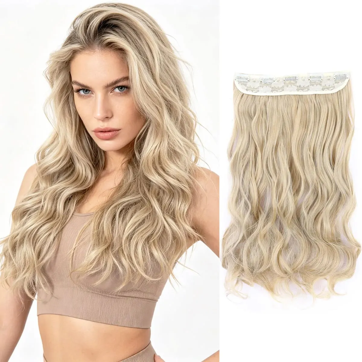 Synthetic clip in hair extensions 5 clips in one piece high temperature fiber wavy hairpieces for women daily party holiday — image 18