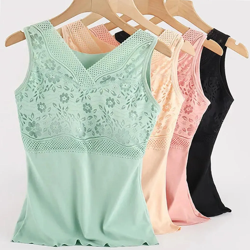 Women Winter Lace Padded Thermal Vests Soft Skin‑Friendly Undershirts Comfortable Sleeveless Inner Versatile Daily Tank Tops — image 5