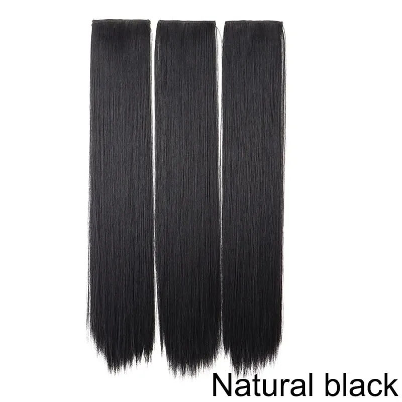 24Inch Synthetic 3pcs/set Long Straight Hair Extension Lightweight Black Brown Hair Accessories for Women Daily