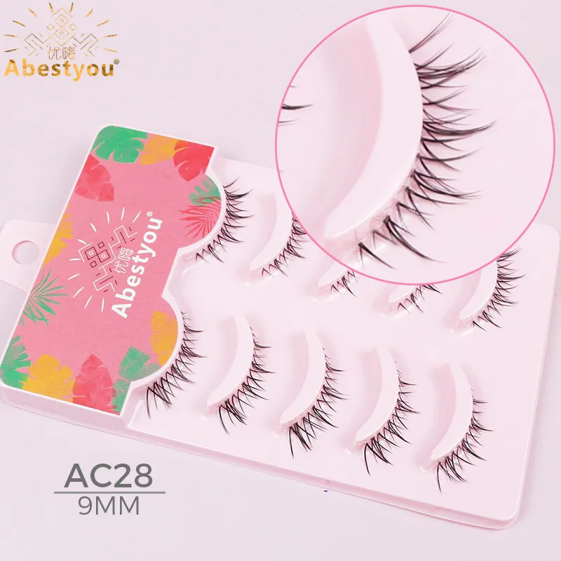Abestyou 3d Short 9mm Faux Cils Small Thin Light Cat Eye Camellia Winged Lash Transparent Clear Stripe Mink Eyelash Lower Lashes