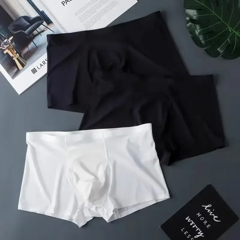 3 pièces de haute qualité hommes sous-vêtements en soie glacée été mince respirant sans couture culottes Sexy hommes caleçons grande taille — image 19