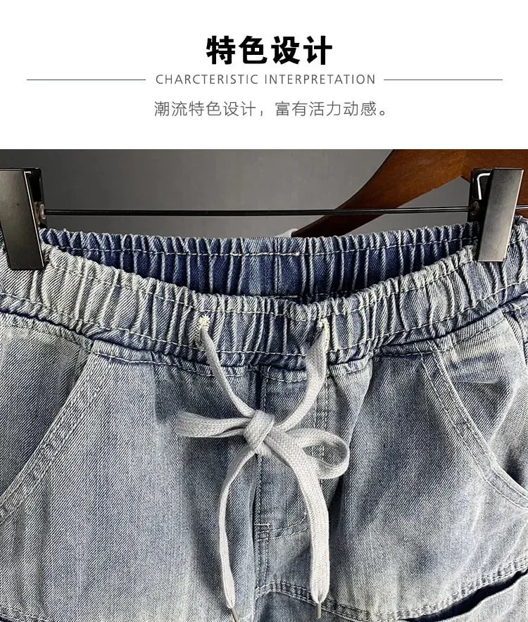 Novo outono de luxo streetwear coreano harajuku estiramento fino sólido denim casual calças lápis calças jeans baggy calças de carga