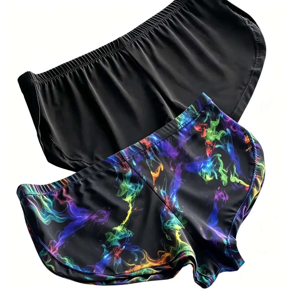 Men Galaxy Smoke Print Split Hem Ice Silk Trunks Low Rise Quick Dry Slim Lounge Shorts Lightweight Breathable Underwear for Gym