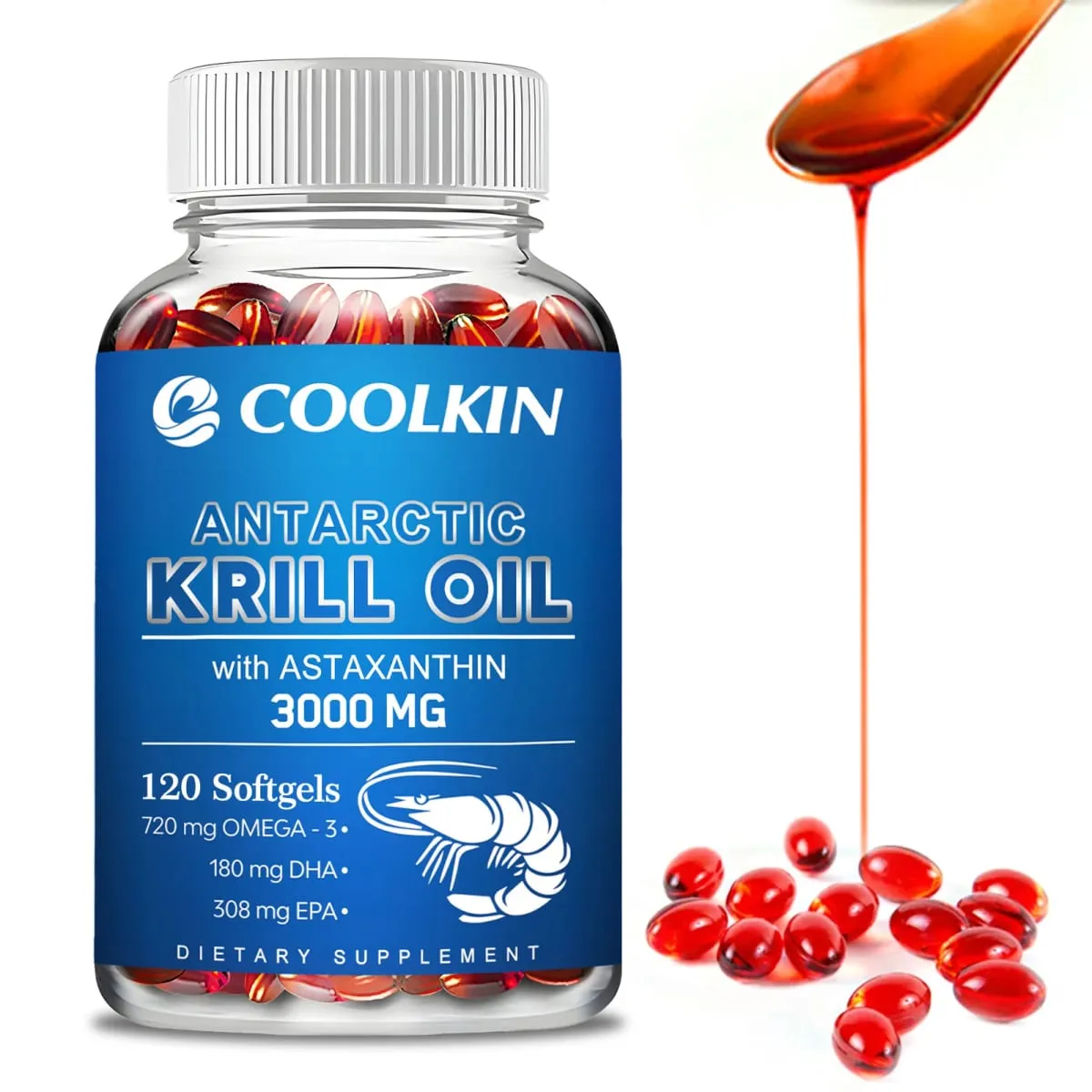 Antarctic Krill Oil 3000mg - with Omega-3 EPA DHA Astaxanthin and Phospholipids - Sustainable Dietary Supplement — image 1