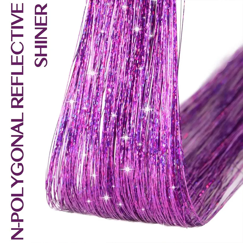 Clip in Hair Tinsel 12Pcs Purple Glitter Hair Extensions Synthetic Shiny Metallic Hair Strands Fairy Hair Tinsel Clip On Hair — image 4
