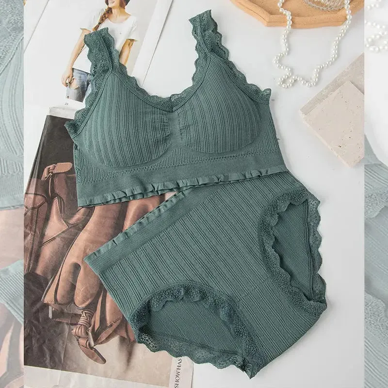 2025 Seamless Lace Back Bra Set U-Shape Sexy V-Neck Women's Underwear Full Cup Fixed Strap Home Clothes No Brand Registered — image 19