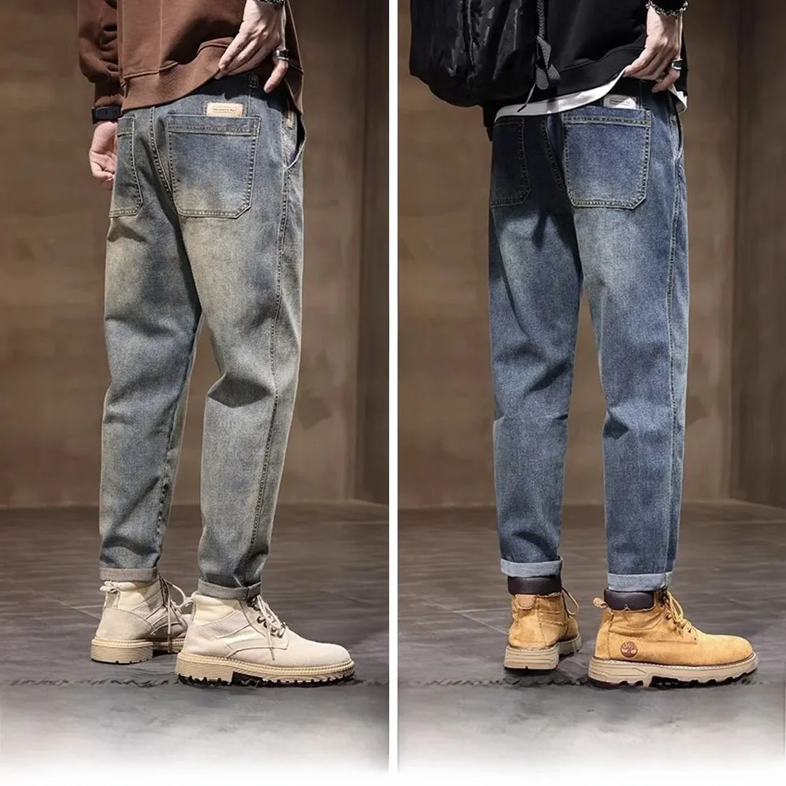 Spring Summer New Retro Men's Jeans Straight Leg Elastic Casual Versatile Classic Mid-Rise Long Pants Comfortable Fit