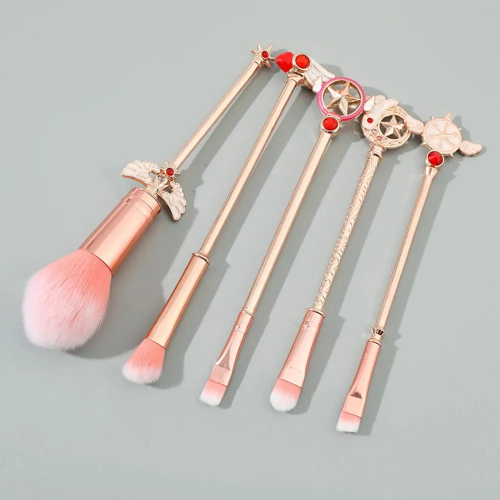 5pcs Metal Handle Soft Fluffy Makeup Brush Set Anime Card Captor Sakura Cosmetics Powder Brush Pink Eyeshadow Eyebrow Brush