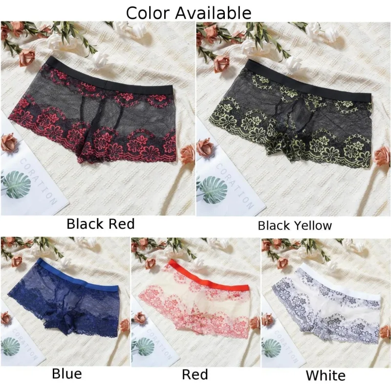 Men Lace Jacquard Mesh Boxer Shorts Underwear Hollow Temptation Exotic Trunks Silk Soft Quick Dry Breathable Sexy Panties — image 6
