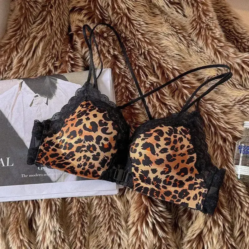 Bestselling Leopard Print Sexy Lingerie Set for Women Front Closure Push Up Bra Lift Up Support Comfort Daily Intimates Wear