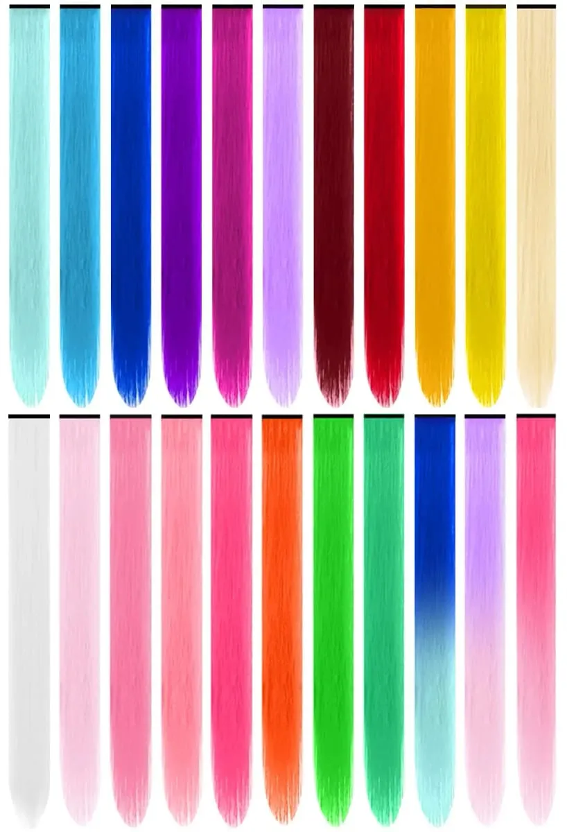 Synthetic 1-6pc Colored Hair Extensions Clip in Colorful Hair Extensions Rainbow Hair Extensions for Women Girls Hair Extensions — image 5