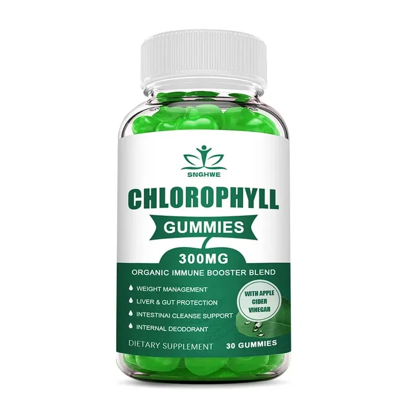 Chlorophyll Gummies-dengan ACV Vitamin D3 C E B12 -Tenaga Deodoran Asli Tingkatkan Imun & Pencernaan Menyokong Vegan 60 Gula-gula