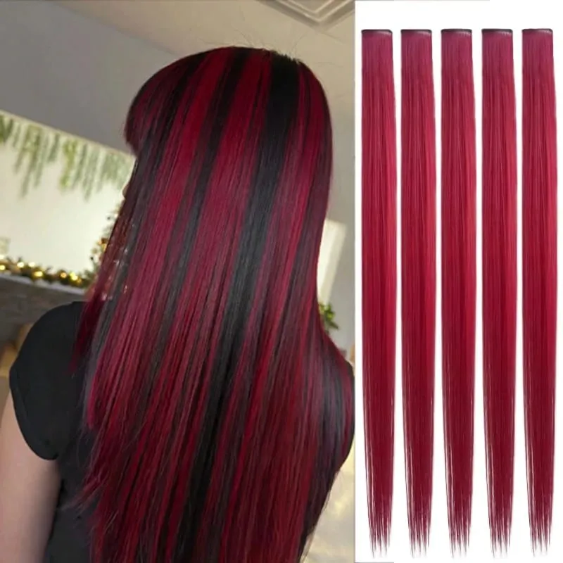 Halloween hair accessory with 5 red and blue hair clips colorful synthetic hair extensions suitable for girl role-playing — image 8