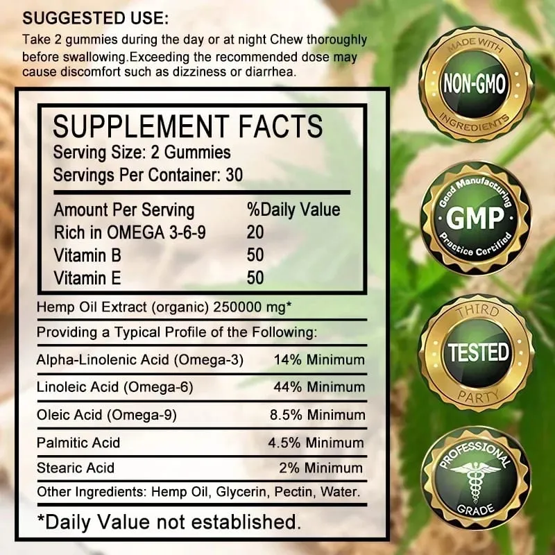 Enthält Omega-3-6-9-Vitamin-B-E-Gummis – Stressabbau, Schlaf, Stimmung, Haut, Nägel, Fokus, Gelenkunterstützung, gentechnikfreie Ergänzung — image 6