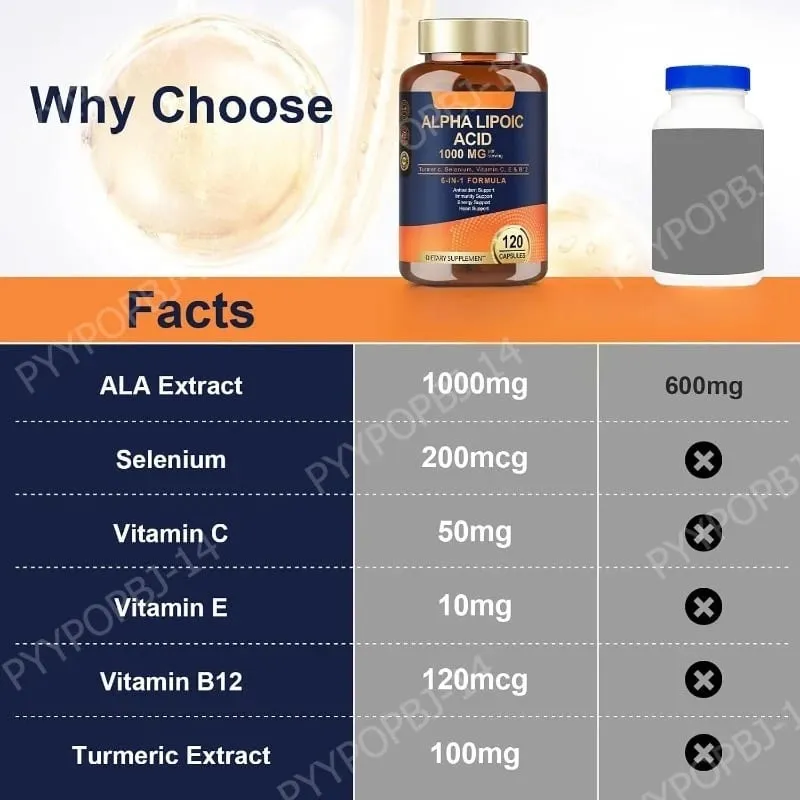 Alpha Lipoic Acid 6-in-1 Formula 1000mg Turmeric Selenium Vitamins C E B12 120 Veggie Capsules for Daily Wellness Support — image 6