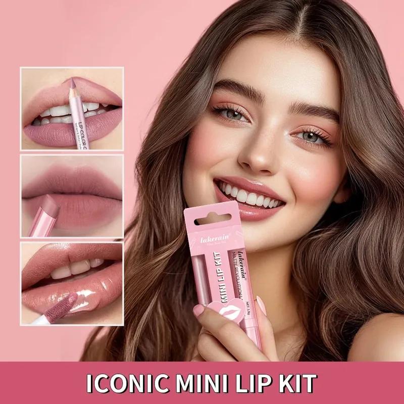 Conjunto de delineador labial + batom em 5 cores e mancha labial fácil coloração fosco kit batom batom vermelho de longa duração conjunto de maquiagem labial