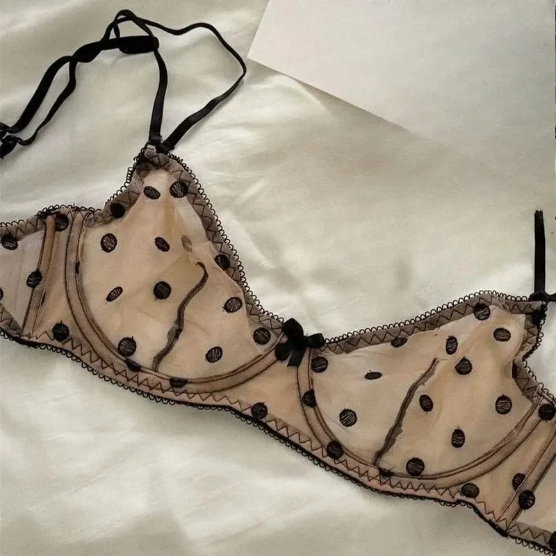 Ladies Polka Dot Lace Embroidery Bra Panty Set Soft Underwire Sheer Mesh Unlined Support Everyday Intimate Lingerie 32-38 Suit — image 9