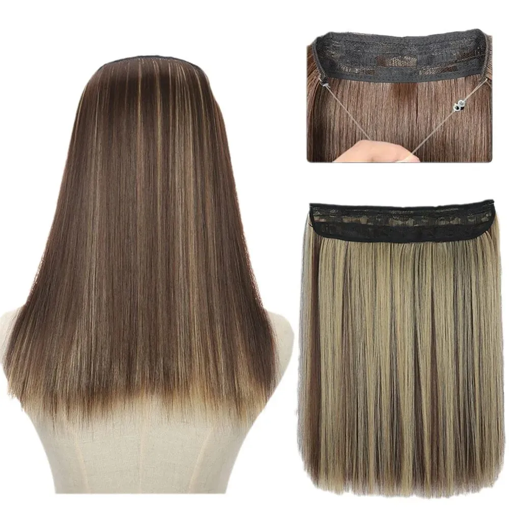 16/22inch Invisible Wire Hair Extensions Headband Adjustable Size Natural Long Straight Hairpiece Synthetic Hair Piece for Women