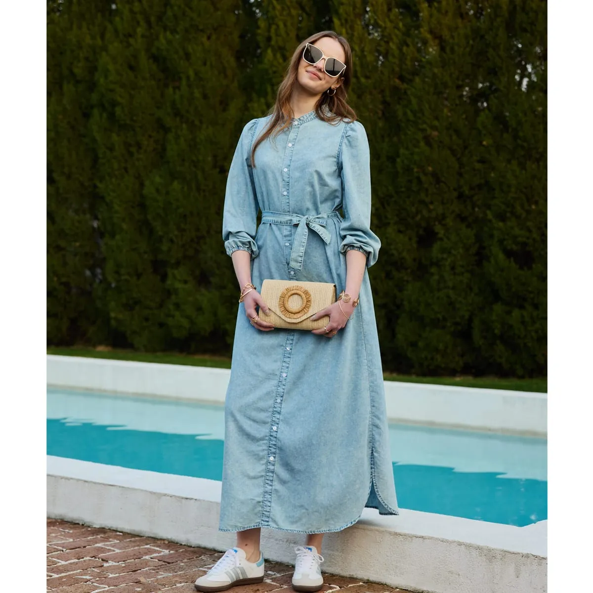 AP SS26 Women Lightweight Denim Dress Cotton Black and Blue Maxi Dress — image 3