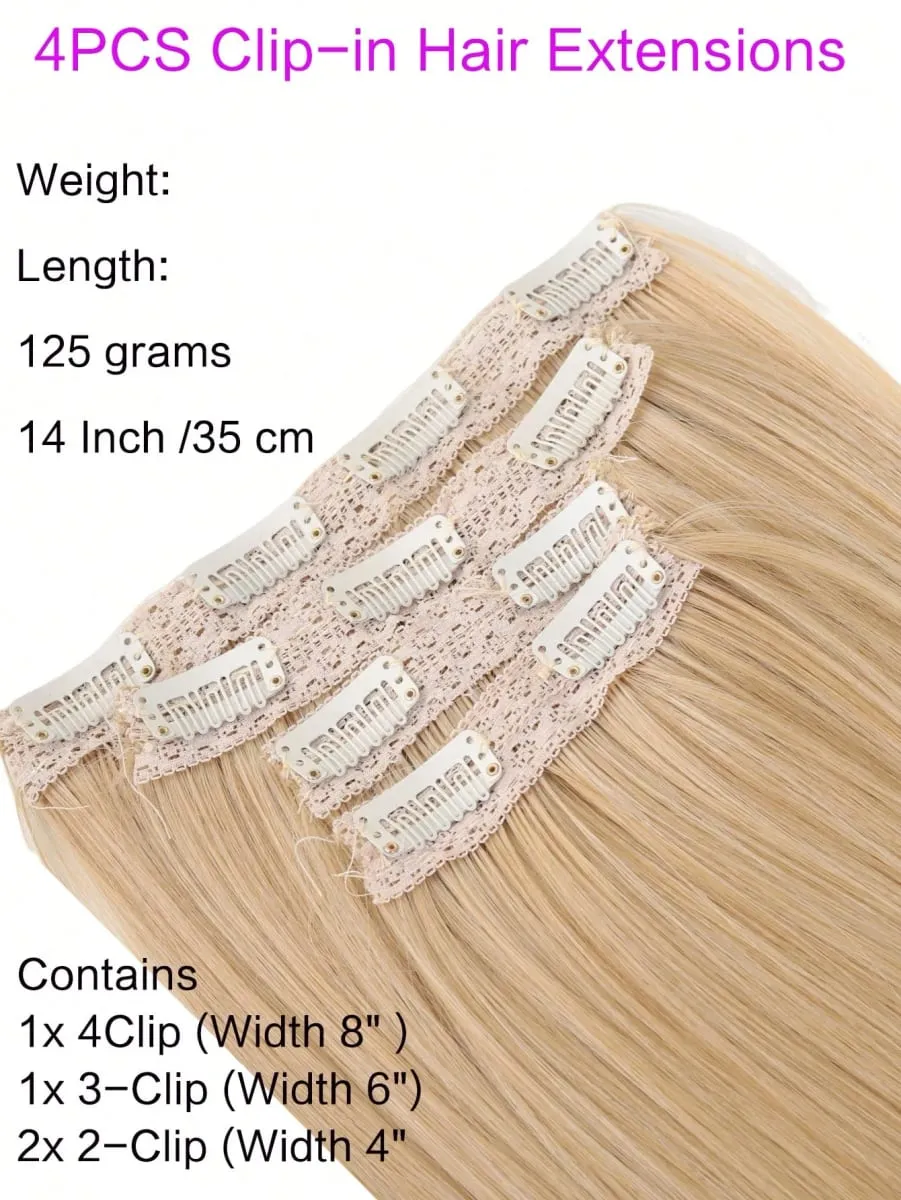14Inch Synthetic Long Straight Hair Extension 4pcs/set Black Brown Blonde Adds Volume Hairpiece for Women — image 3