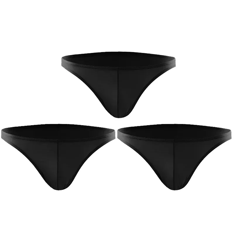 3PCS Summer narrow edge men sports breathable ice silk underpants thin sexy low waist tight seamless small triangle pants