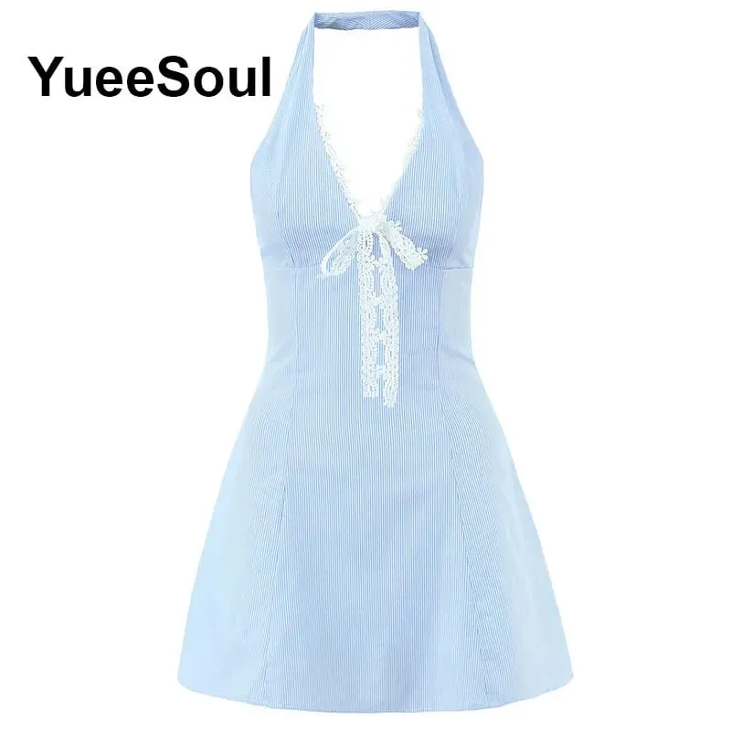 Blue Printed Mini Dress 2026 Summer New Elegant Party Birthday Evening Dresses Y2K Sweet Cute High Street Casual Women Dress — image 5