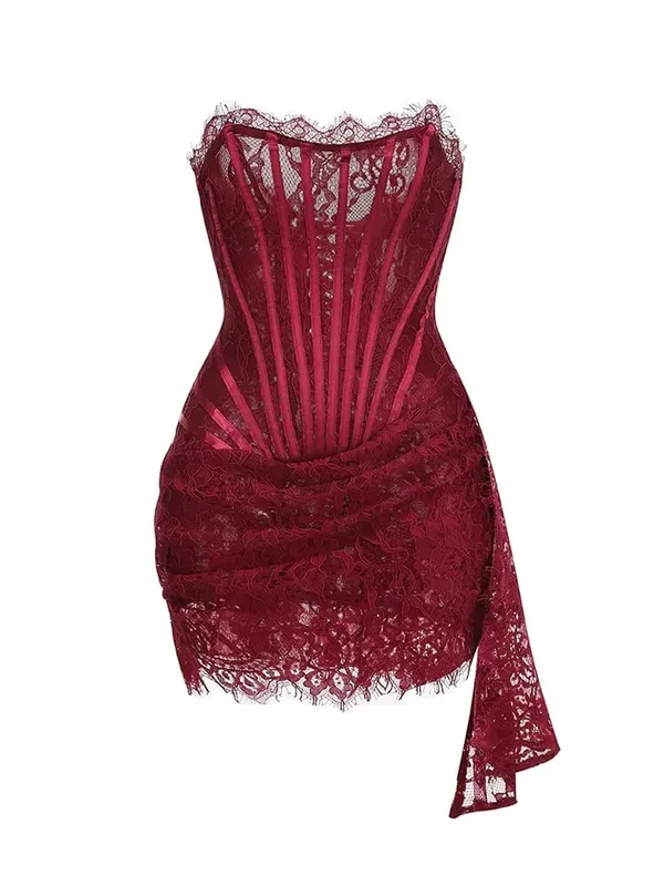 Abito corsetto patchwork trasparente in pizzo sexy Abito aderente femminile Elegante mini abito da donna MIrrgualr Abito con top a tubino Nuovo — image 9