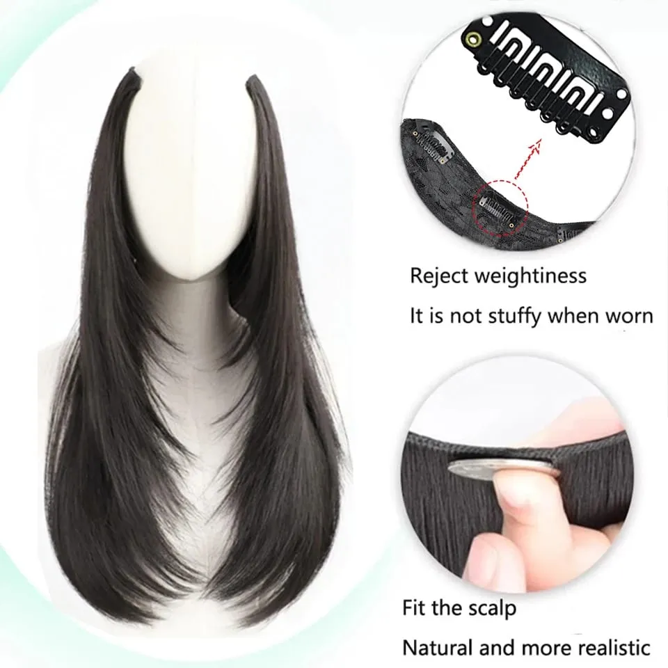 Synthetic Wig One-piece Straight Wig Layered Extension Wig Korean Fluffy Hair Piece Extension Wig For Women Christmas New Year — image 4