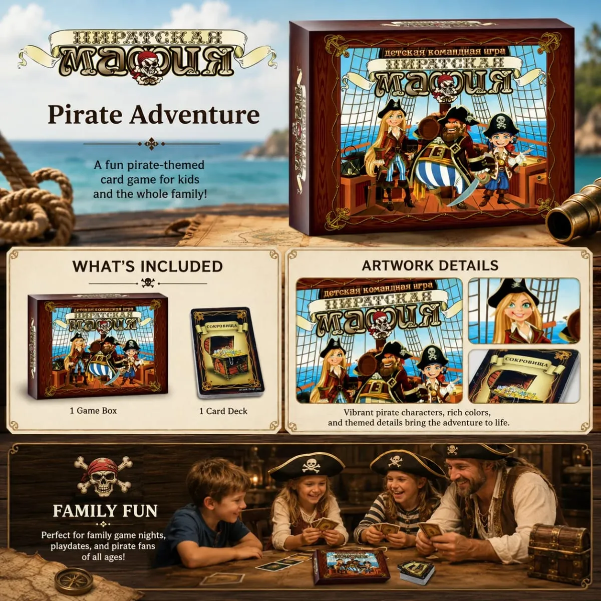 Pirate Mafia Kids Team Card Board Game Adventure Social Deduction Roleplay Strategy Family Party Russian Version — image 4