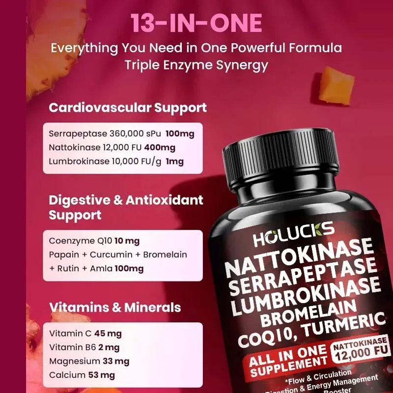 Nattokinase Serrapeptase Supplement Support Circulation Energy Inflammation Relief & Overall Body Health for Adults