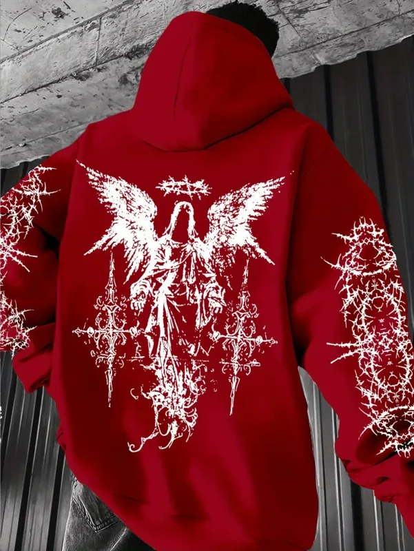 Styl gotycki anioł bluzy z kapturem z nadrukami mężczyźni kobiety Outdoor Street Casual Sport Trend hip-hop para z długim rękawem jesienno-zimowa bluza