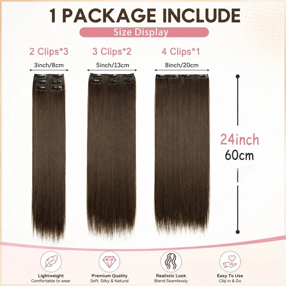 Black Hair Extensions 24"/60cm 6pcs/set Women Long Straight Synthetic Full Head Clip 16 Clips Ombre Heat Resistant Fiber Hair — image 5