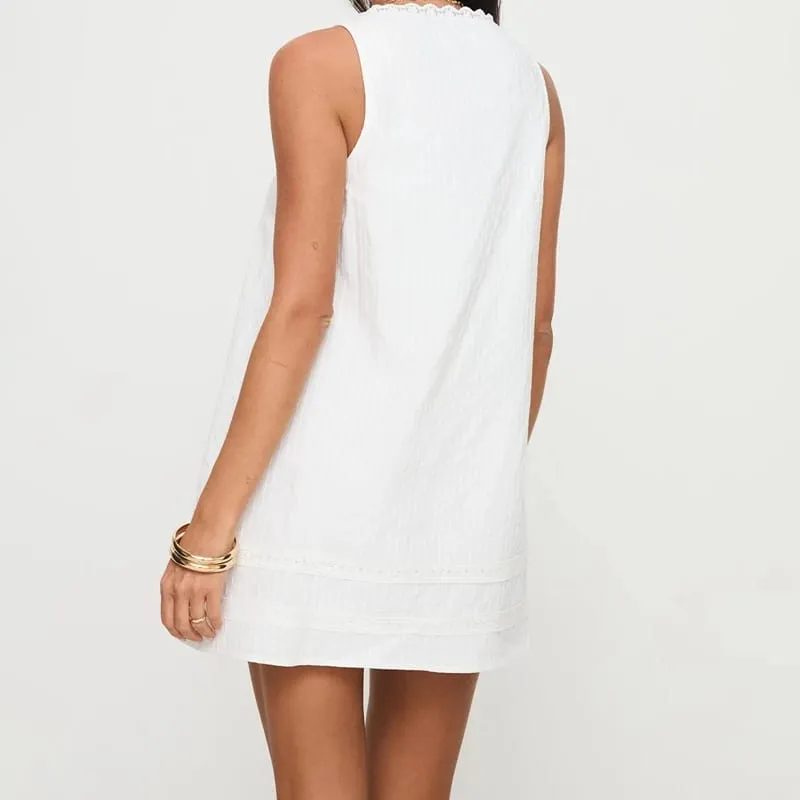 Maemukilabe Women Lace Trim Mini Cami Dress Spaghetti Strap Square Neck Short Dress Boho Loose Flowy Backless Babydoll Dresses — image 4
