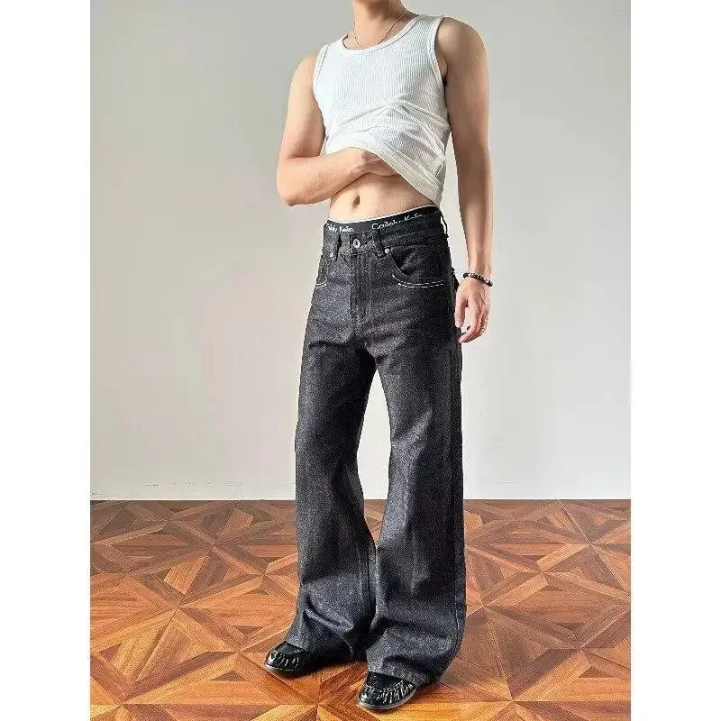 Men's Minimalist Style Retro Jeans Casual Wide Legs Sweatpants Boys Pants Street Bottom Male High Waist Unisex Baggy Trousers — image 5