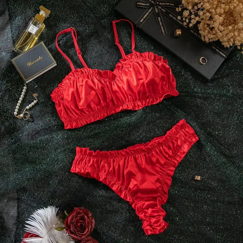 Minimalist Ruching Lingerie Set Sexy Solid Color Bra Panty Comfortable Daily Wear Women's Underwear INS Style Elegant Bra Set
