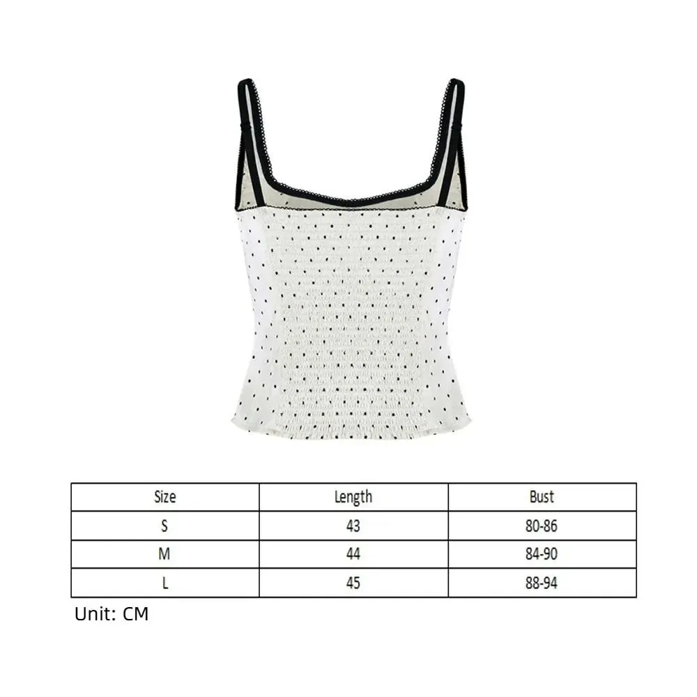 Sexy Spaghetti Strap Polka Dot Tank Top Square Neck Slim Cropped Sleeveless Silk Vest Off-shoulder Lace Camis Female — image 7